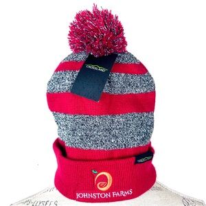Crossland Red and Gray Striped Pom-Pom Beanie Hat Beanie NWT Unisex any age soft